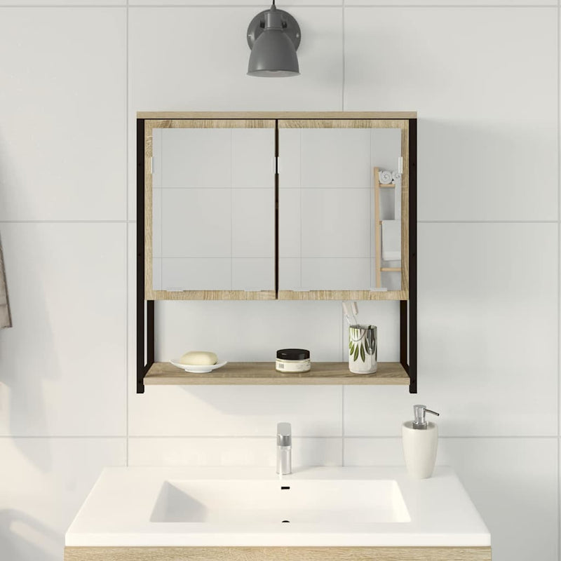 vidaXL Fürdőszobai tükör tárolóval Bézs 60 x 16 x 60 cm Faanyag
