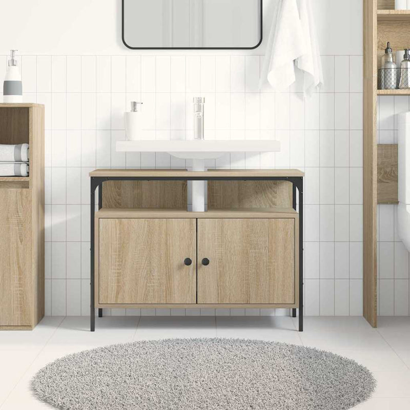 vidaXL Fürdőszobai mosdószekrény ajtóval Barna 80 x 30 x 60 cm Faanyag