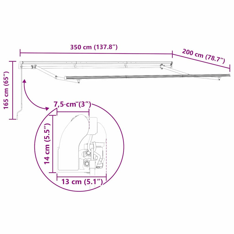 vidaXL Behúzható napellenző Piros, Fehér 350 x 200 cm