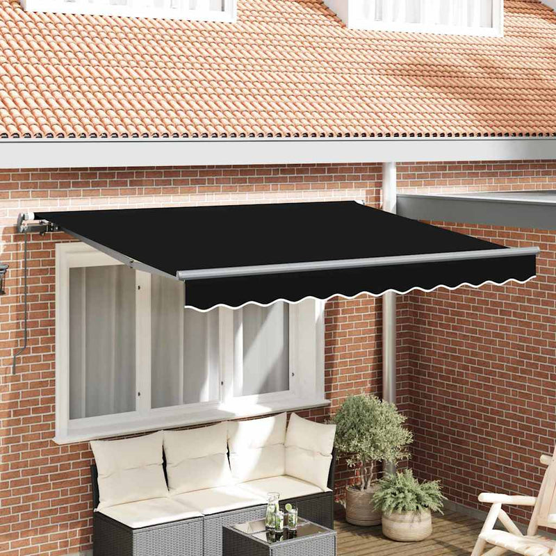 vidaXL Behúzható napellenző Fekete 350 x 200 cm Pamut és Alumínium