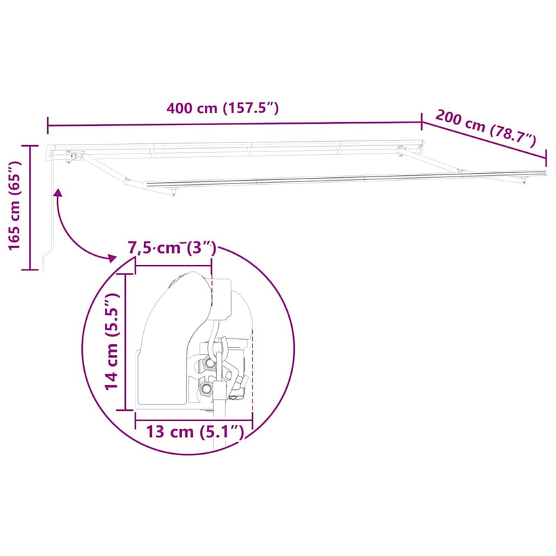 vidaXL Behúzható napellenző Sokszínű 400 x 200 cm
