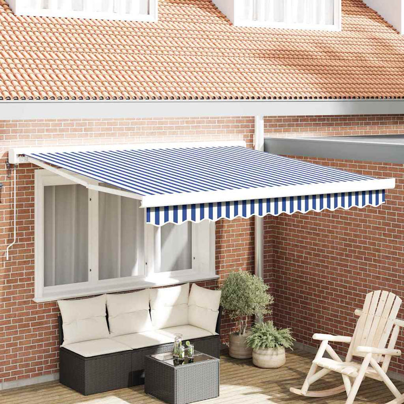 vidaXL Behúzható napellenző Kék és fehér 300 x 250 cm Szövet, Fém