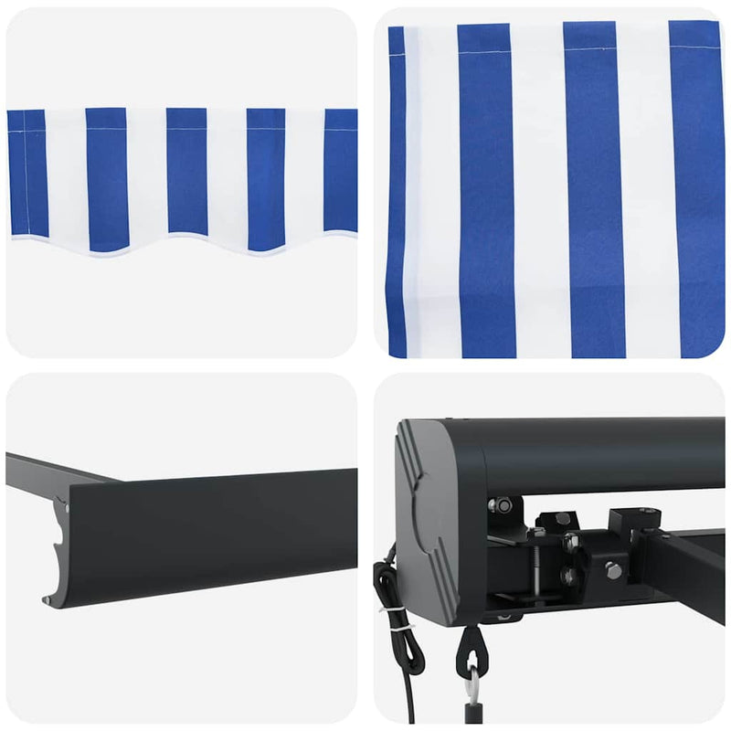 vidaXL Behúzható napellenző Kék és fehér 300 x 250 cm Szövet, Fém