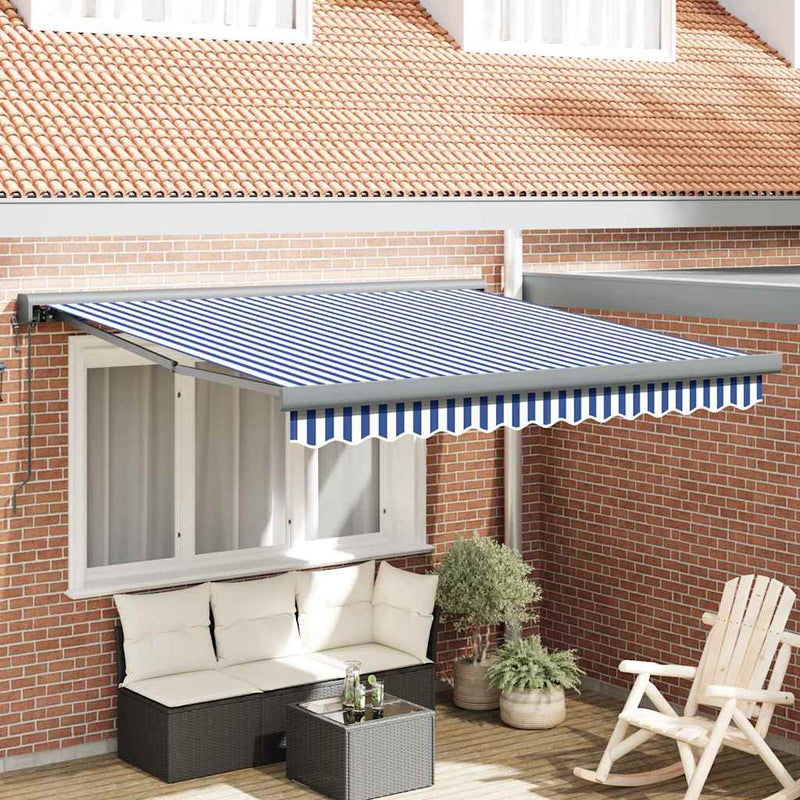 vidaXL Behúzható napellenző Kék és fehér 300 x 250 cm Szövet, Fém