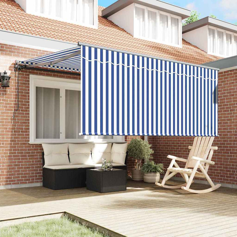vidaXL Behúzható napellenző Kék és fehér 300 x 250 cm szövet