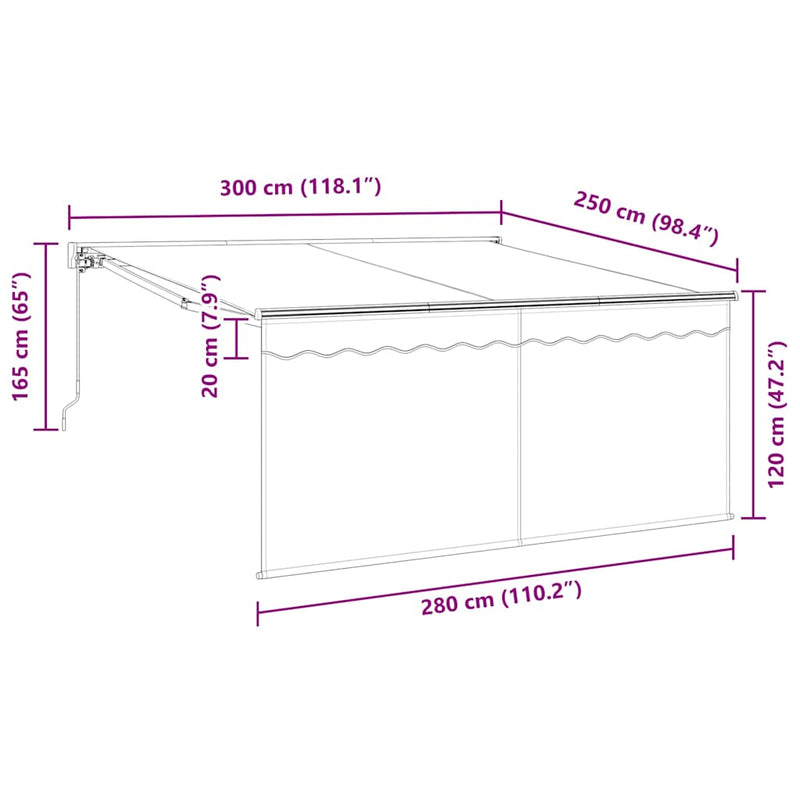 vidaXL Behúzható napellenző Szürke és antracit 300 x 250 cm