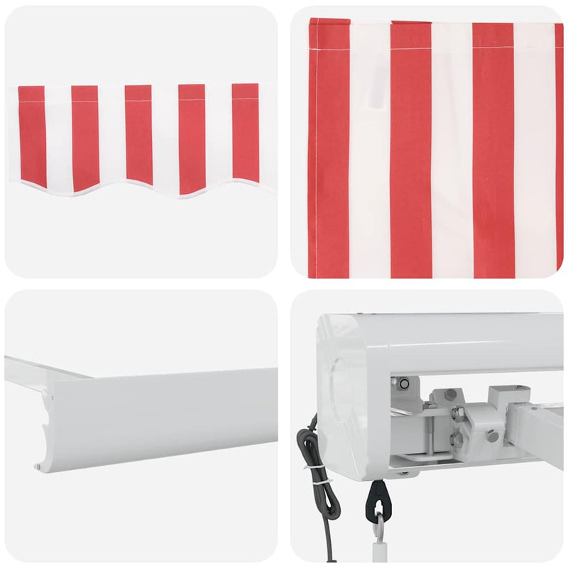 vidaXL Behúzható napellenző Piros és fehér 300 x 250 cm Szövet, Fém