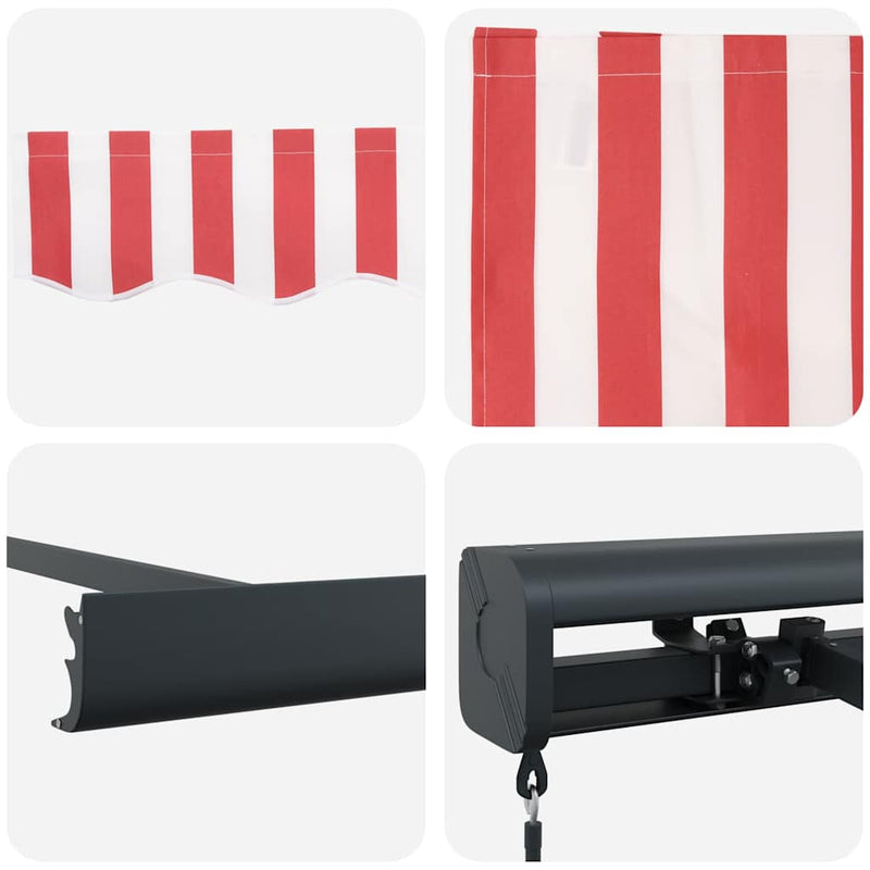 vidaXL Behúzható napellenző Piros és Fehér 300 x 250 cm Szövet és Fém