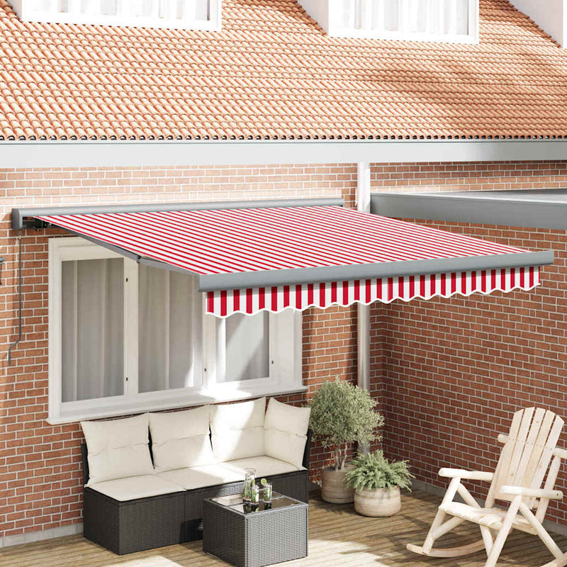 vidaXL Behúzható napellenző Piros és Fehér 300 x 250 cm Szövet és Fém