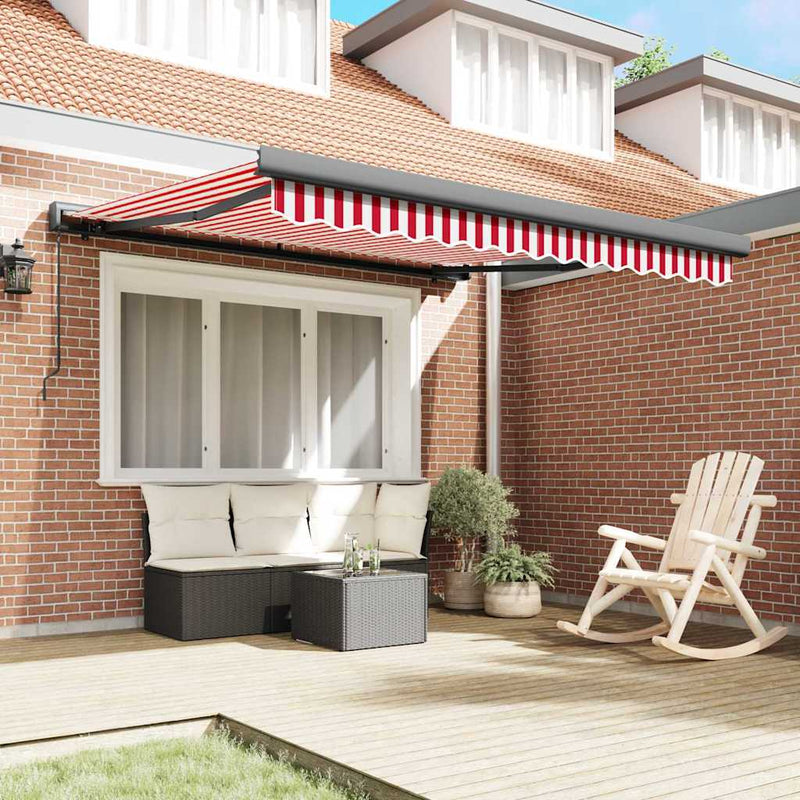 vidaXL Behúzható napellenző Piros és Fehér 300 x 250 cm Szövet és Fém