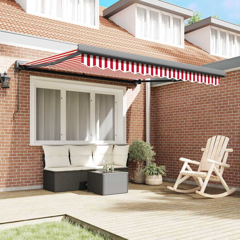 vidaXL Behúzható napellenző Piros és fehér 300 x 250 cm Szövet, Fém