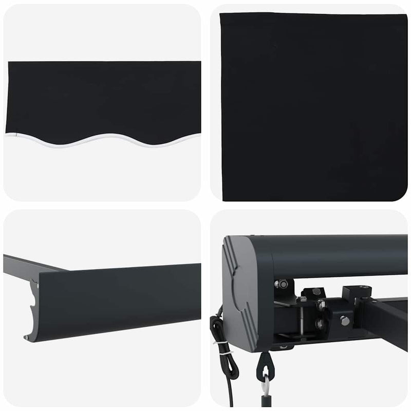 vidaXL Behúzható napellenző Fekete 300 x 250 cm Szövet, Fém