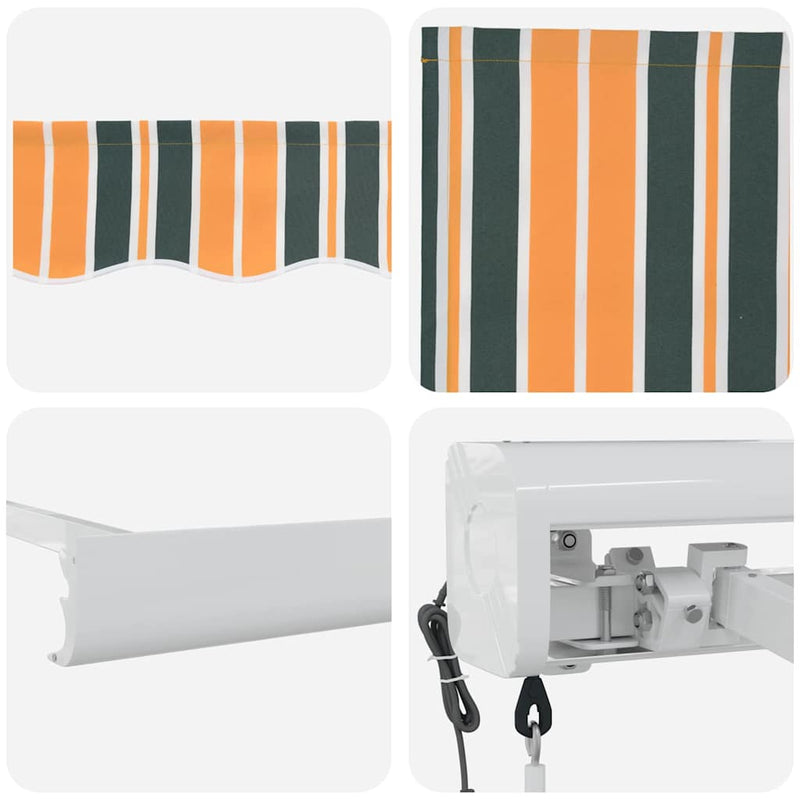 vidaXL Behúzható napellenző Zöld és sárga 300 x 250 cm Szövet, Fém
