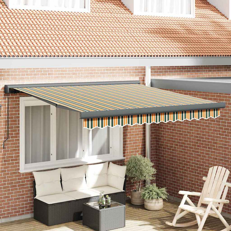 vidaXL Behúzható napellenző Zöld és Sárga 300 x 250 cm Szövet és Fém