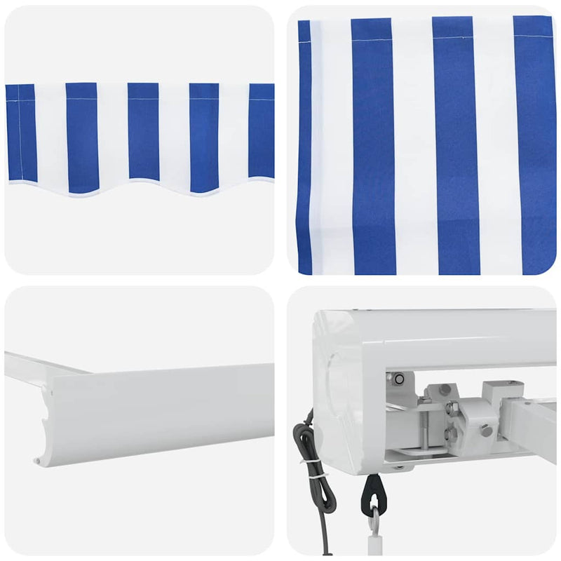 vidaXL Behúzható napellenző Kék és Fehér 350 x 250 cm Szövet és Fém