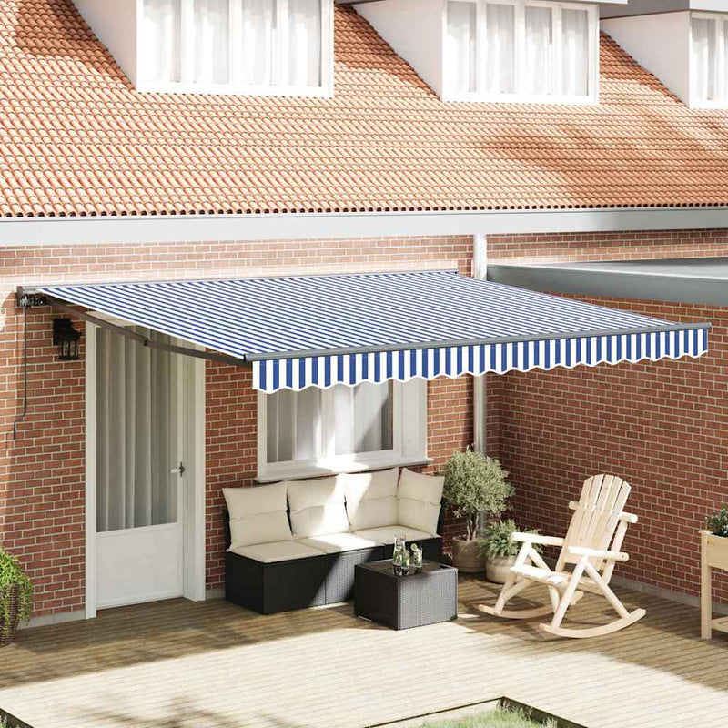vidaXL Behúzható napellenző Kék és Fehér 350 x 250 cm Szövet és Fém