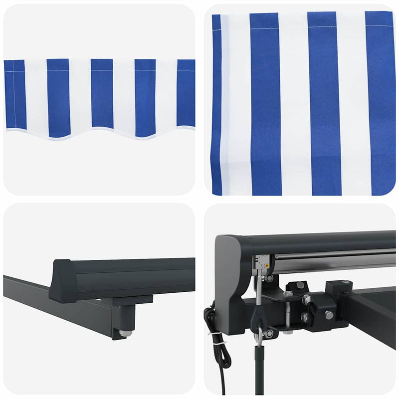 vidaXL Behúzható napellenző Kék és fehér 350 x 250 cm Szövet, Fém