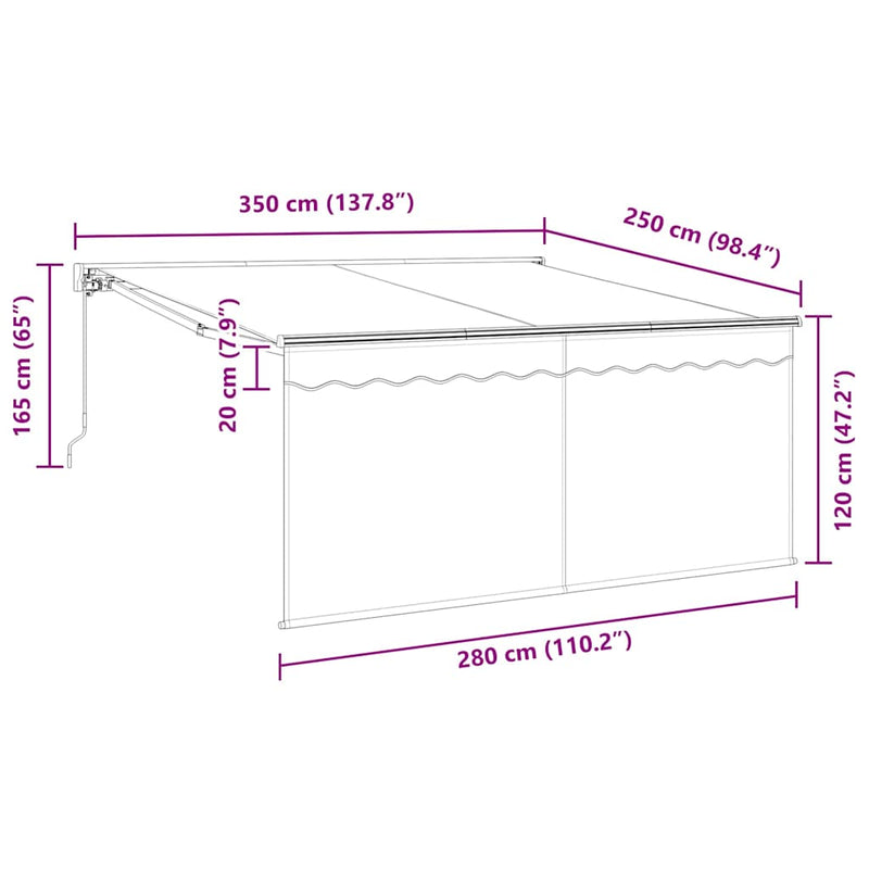 vidaXL Behúzható napellenző Kék és antracit 350 x 250 cm