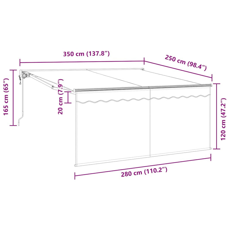 vidaXL Behúzható napellenző Kék és antracit 350 x 250 cm