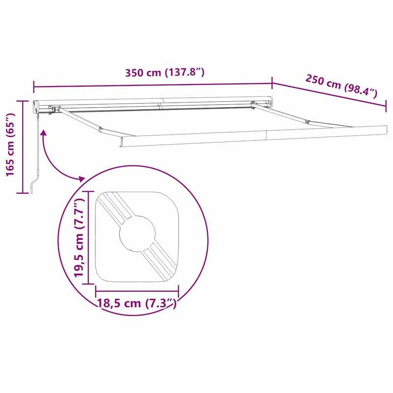 vidaXL Behúzható napellenző Krém 350 x 250 cm Szövet, Fém