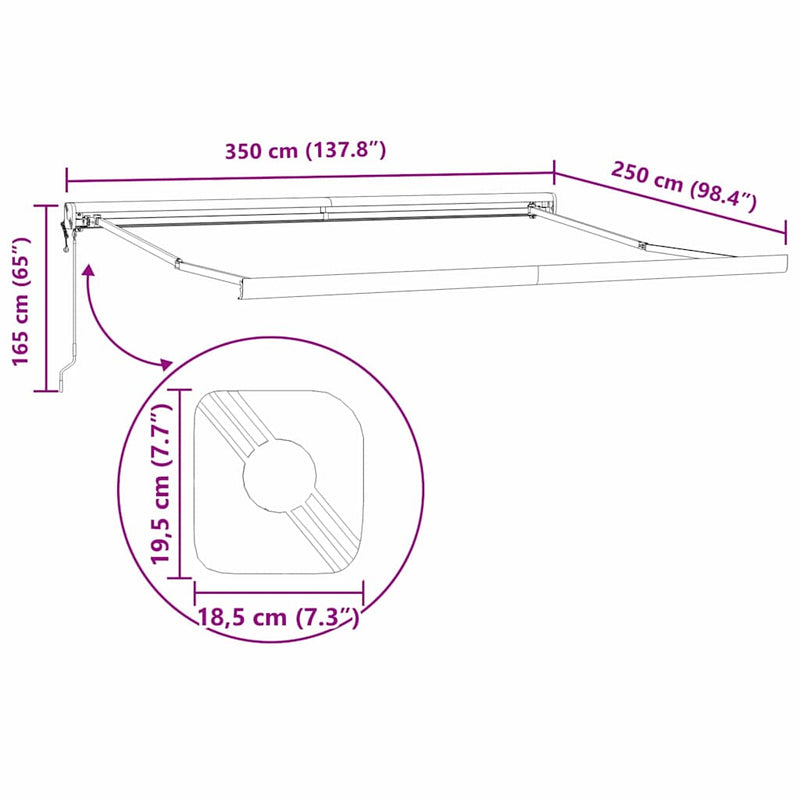 vidaXL Behúzható napellenző Krém 350 x 250 cm Szövet, Fém