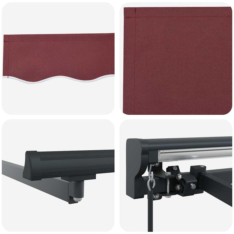 vidaXL Behúzható napellenző Burgundi Vörös 350x250 cm szövet