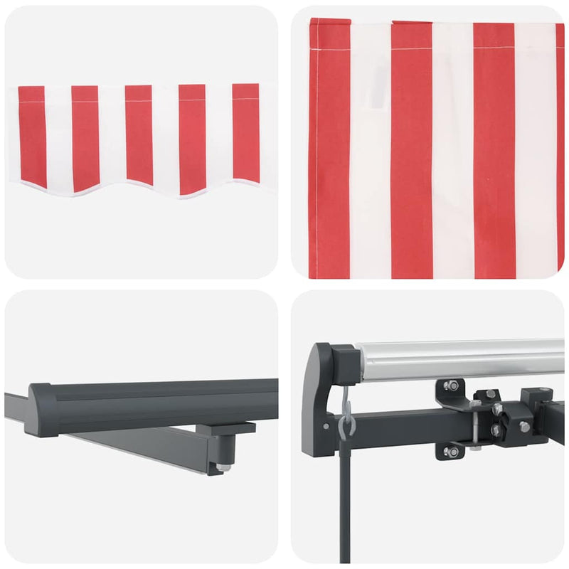 vidaXL Behúzható napellenző Piros és fehér 350 x 250 cm szövet