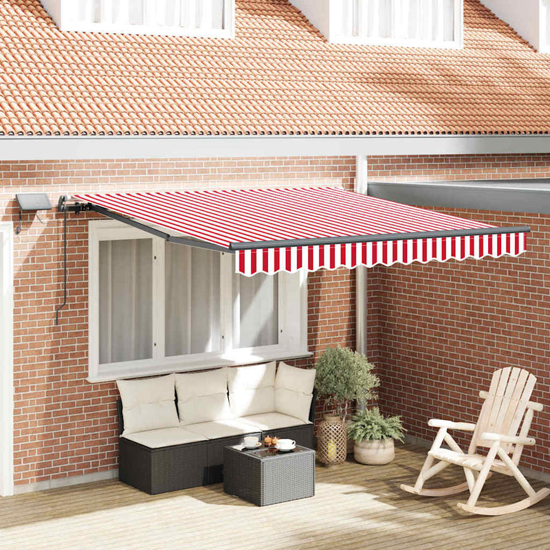 vidaXL Behúzható napellenző Piros és fehér 350 x 250 cm szövet