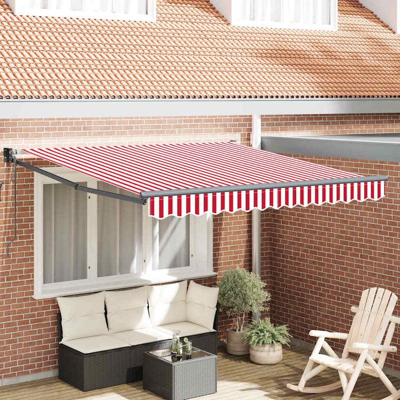 vidaXL Behúzható napellenző Piros és fehér 350 x 250 cm szövet
