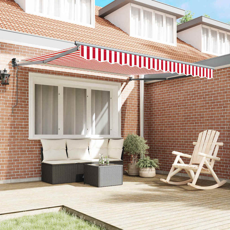 vidaXL Behúzható napellenző Piros és fehér 350 x 250 cm szövet