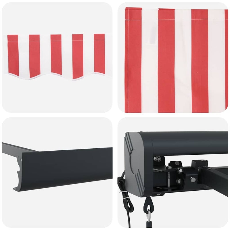 vidaXL Behúzható napellenző Piros és fehér 350 x 250 cm Szövet, Fém