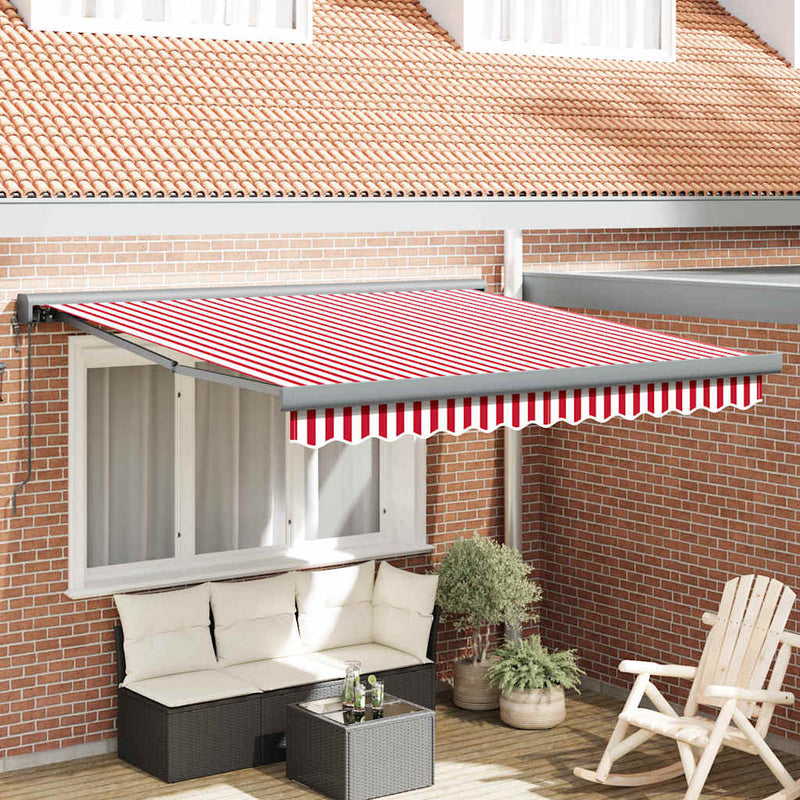 vidaXL Behúzható napellenző Piros és fehér 350 x 250 cm Szövet, Fém