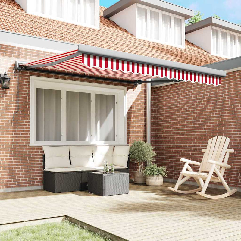 vidaXL Behúzható napellenző Piros és fehér 350 x 250 cm Szövet, Fém