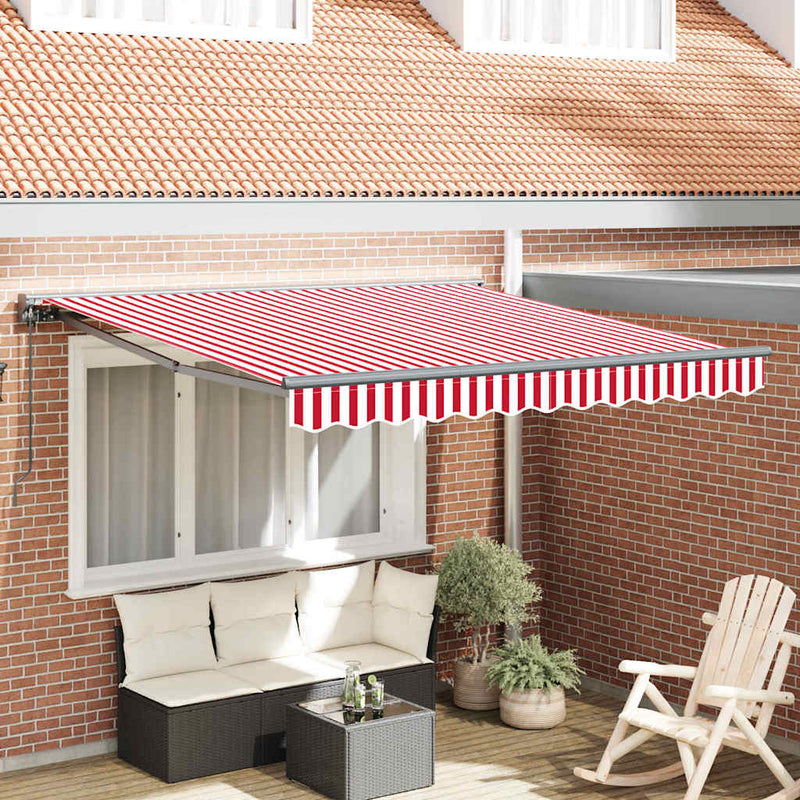 vidaXL Behúzható napellenző Piros és fehér csíkos 350x250 cm szövet