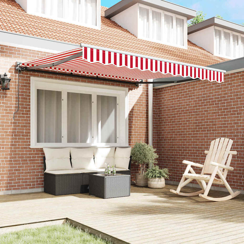 vidaXL Behúzható napellenző Piros és fehér csíkos 350x250 cm szövet