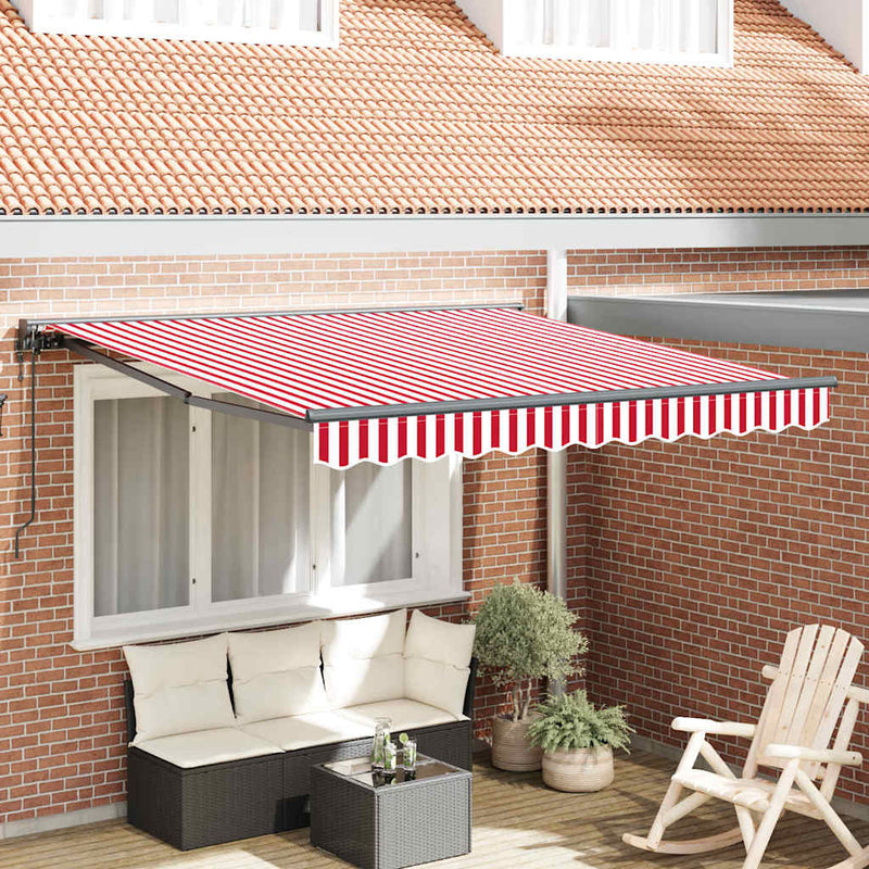 vidaXL Behúzható napellenző Piros és fehér csíkos 350x250 cm szövet