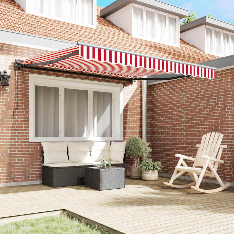 vidaXL Behúzható napellenző Piros és fehér csíkos 350x250 cm szövet