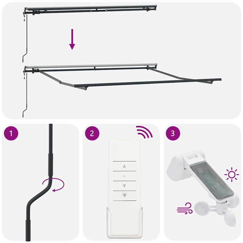 vidaXL Behúzható napellenző Fekete 350 x 250 cm szövet