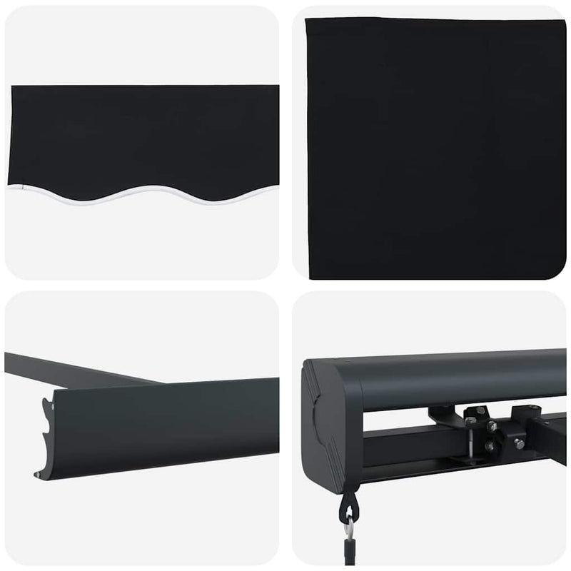 vidaXL Behúzható napellenző Fekete 350 x 250 cm Szövet és Fém