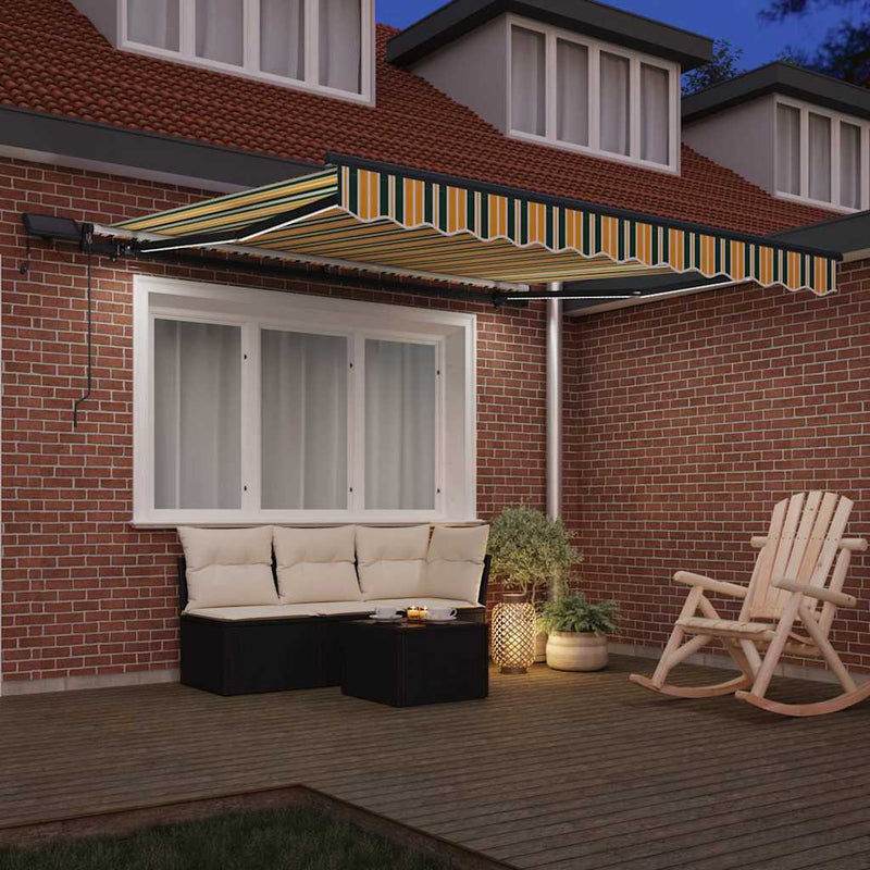 vidaXL Behúzható napellenző Zöld és sárga 350 x 250 cm szövet
