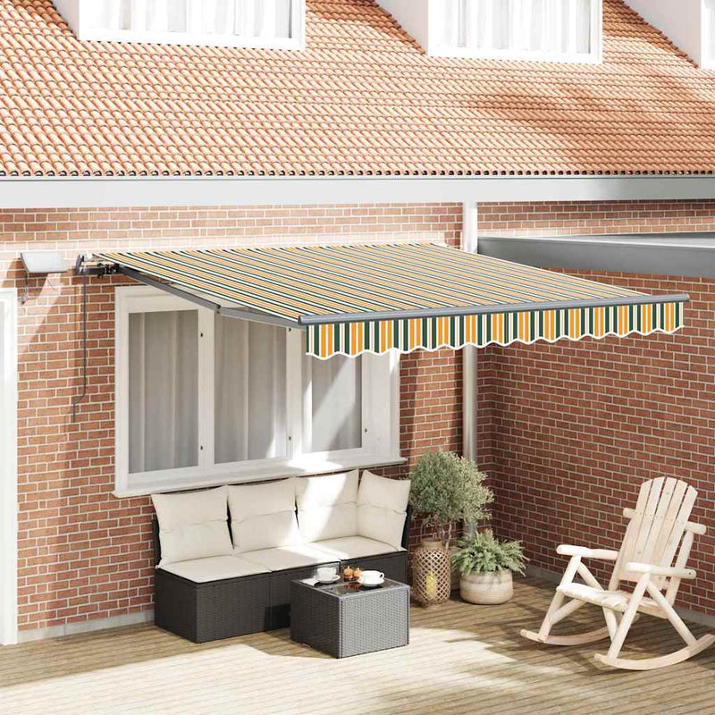 vidaXL Behúzható napellenző Zöld és sárga 350 x 250 cm szövet