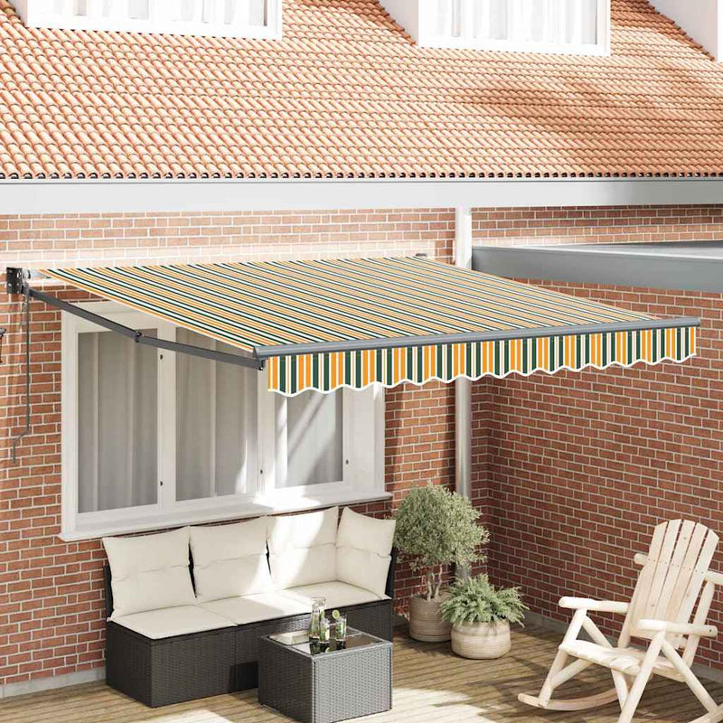 vidaXL Behúzható napellenző Zöld és sárga 350 x 250 cm szövet