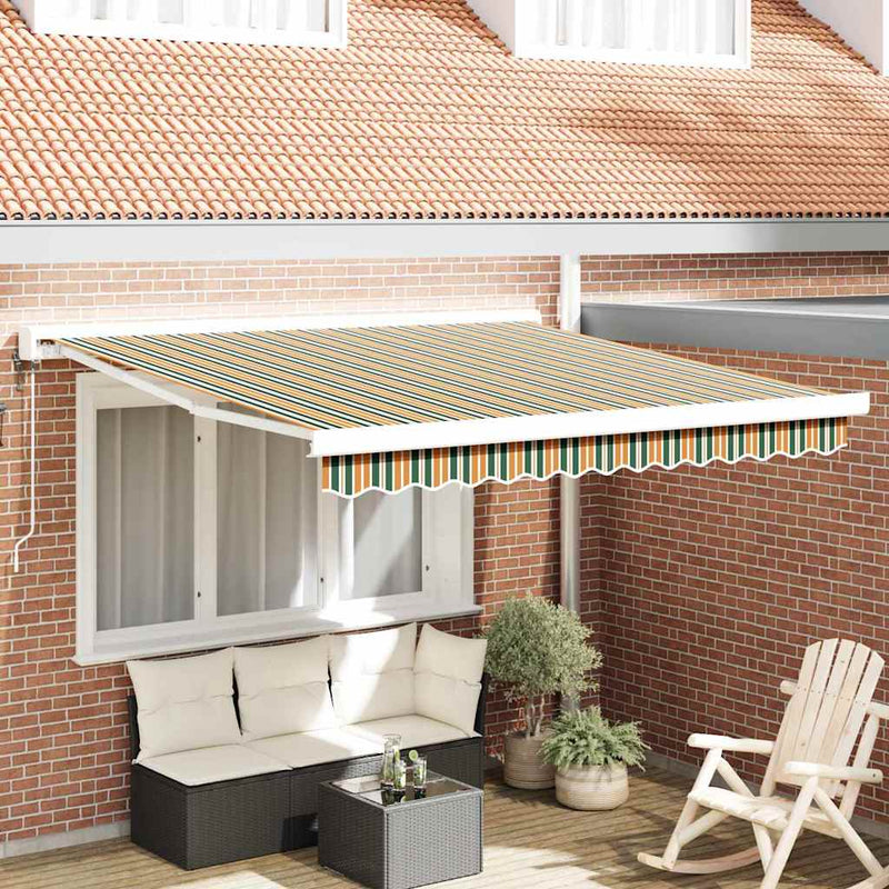 vidaXL Behúzható napellenző Zöld és sárga 350 x 250 cm Szövet, Fém