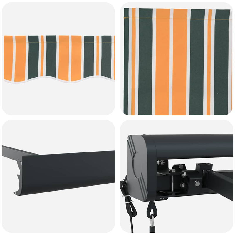 vidaXL Behúzható napellenző Zöld és sárga 350 x 250 cm Szövet, Fém
