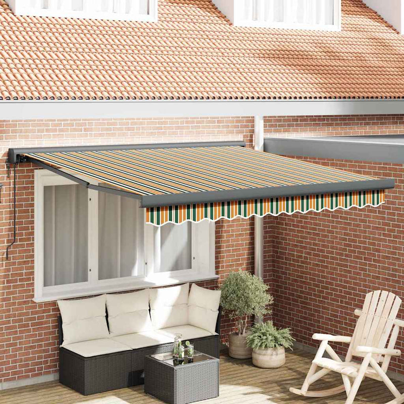 vidaXL Behúzható napellenző Zöld és sárga 350 x 250 cm Szövet, Fém