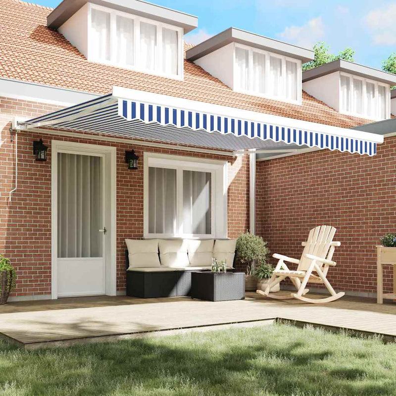vidaXL Behúzható napellenző Kék és Fehér 400 × 300 cm Szövet és Fém