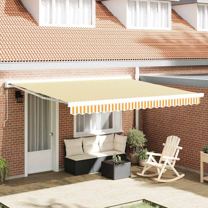 vidaXL Behúzható napellenző Sárga és Fehér 400 × 300 cm Szövet és Fém