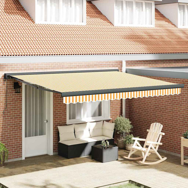 vidaXL Behúzható napellenző Sárga és fehér 400 × 300 cm Szövet, Fém