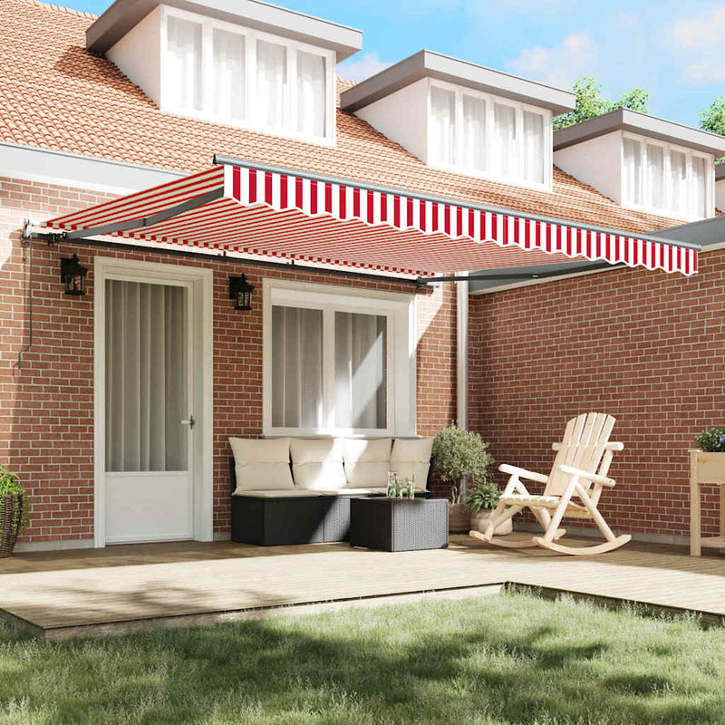 vidaXL Behúzható napellenző Piros és fehér 400 × 300 cm szövet