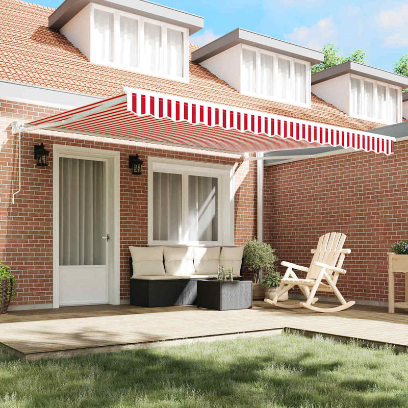 vidaXL Behúzható napellenző Piros és fehér 400 × 300 cm Poliészter
